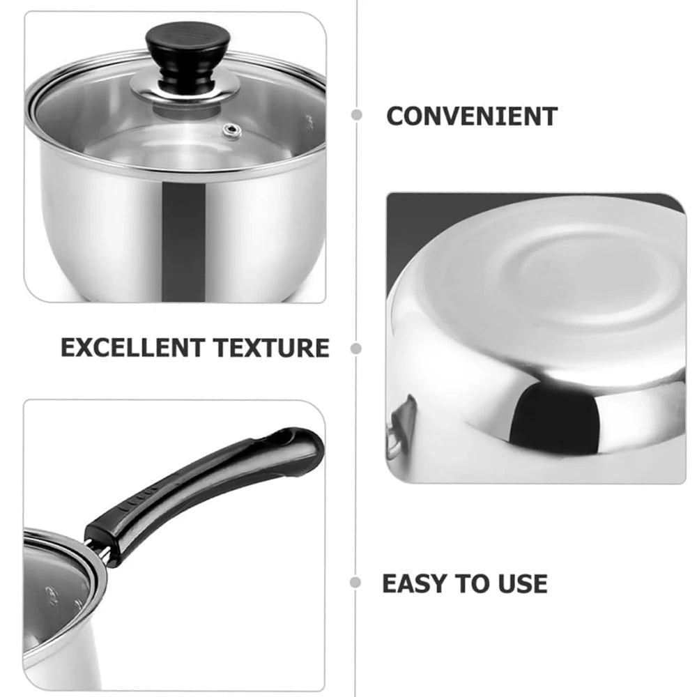 6 Piece 304 Stainless Steel Saucepan Set with Glass Lids – 3 Pots with Sturdy Handles – Ideal for Sauces, Soups & Everyday Cooking