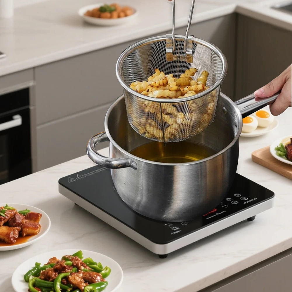 Stainless Steel Deep Fryer Pot with Basket & Lid – Family Size Chip Pan for Induction & Gas – Great for Chips, Chicken & Tempura (19.5cm)