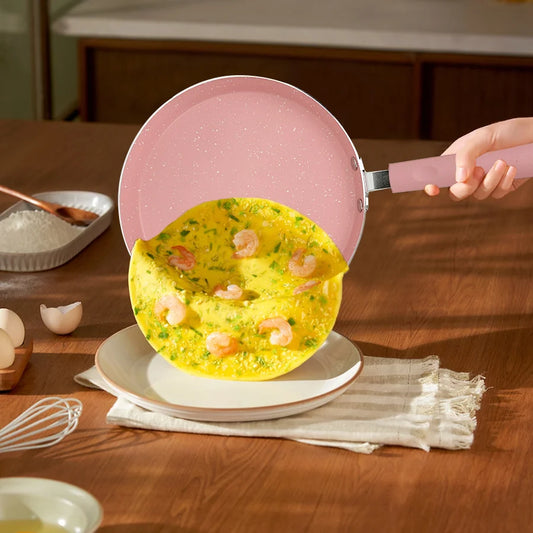 Blush Pink Non-Stick Flat Pan – Ideal for Flatbreads, Crepes, Pancakes, Tortillas, Eggs, Omelettes, Parathas, Roti, French Toast, Wraps, Tawa-Fried Fish, Quesadillas & Dosa – Available in 18cm, 22cm, 26cm Sizes