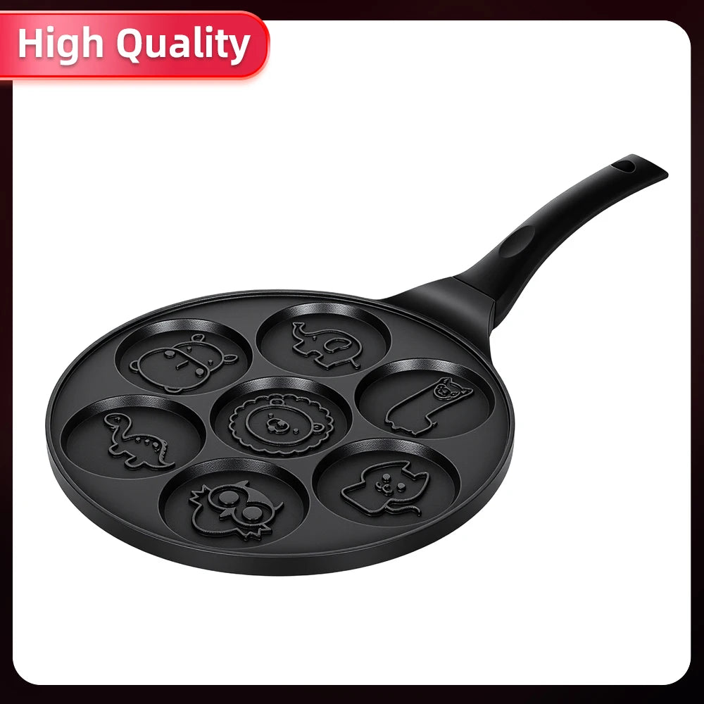 Animal Design Mini Pancake Maker – 7 Cavity Non-Stick Maifan Stone Griddle with Anti-Scald Handle – Great for Fun Kids' Breakfasts (28cm)