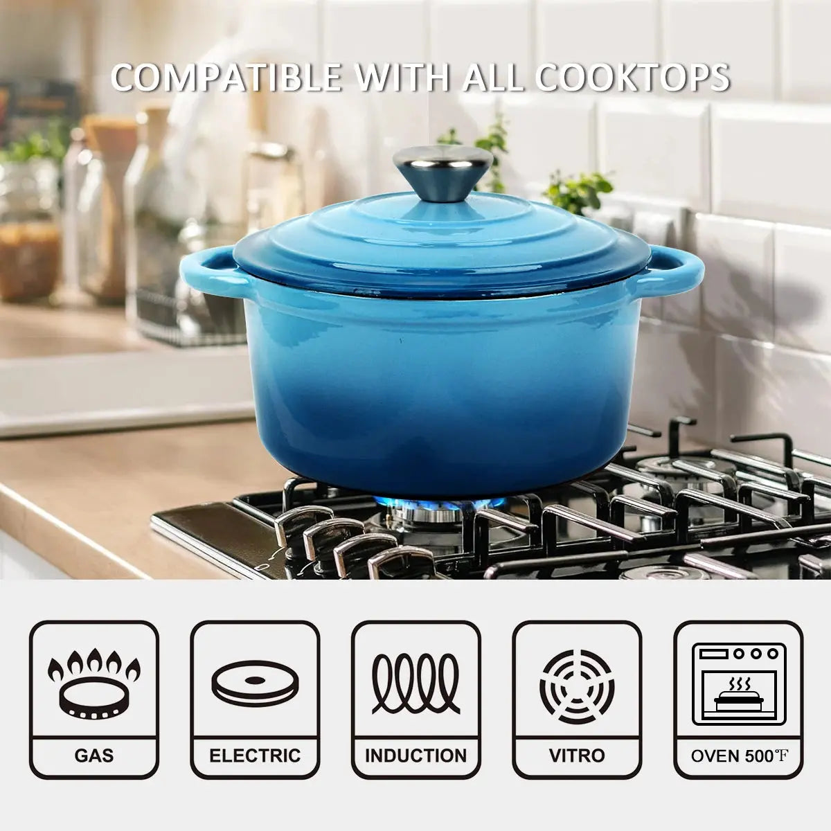 Cast Iron Enamel-Coated Dutch Oven with Lid & Dual Side Handles – Heavy-Duty Cooking Pot Designed for Braising, Roasting, Baking, Stews, Curries, Soups & One-Pot Meals – Compatible with Oven, Induction & Gas Stoves