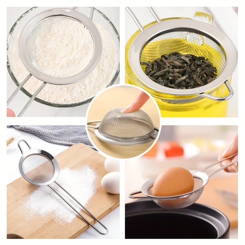 3 Piece Stainless Steel Mesh Sieve Set with Handles – Fine Flour Sifter & Food Strainers – Best for Baking, Rice & Quinoa