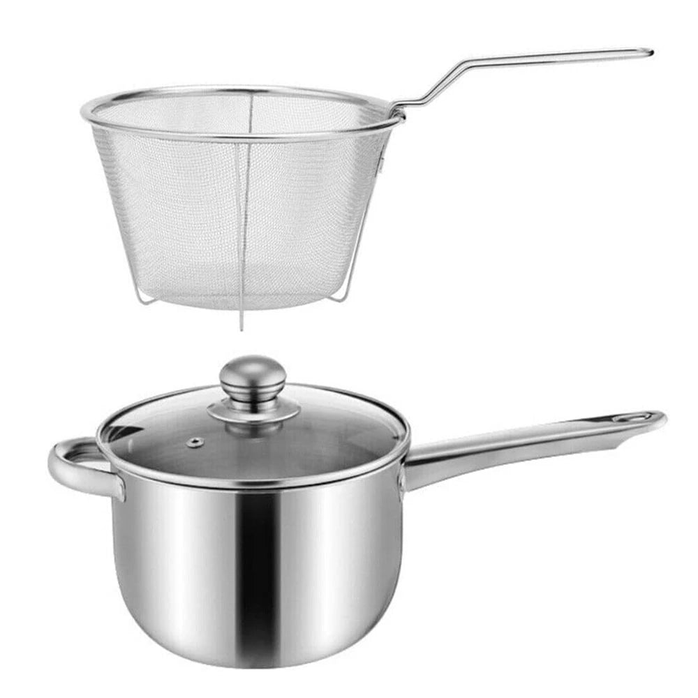 Stainless Steel Deep Fryer Pot with Basket & Glass Lid – Oil-Saving Round Deep Frying Pan – Great for Chips, Chicken & Fried Snacks