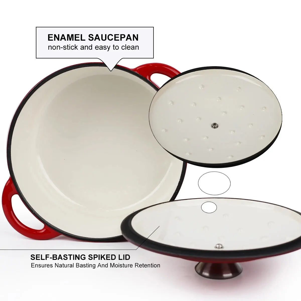 Cast Iron Enamel-Coated Dutch Oven with Lid & Dual Side Handles – Heavy-Duty Cooking Pot Designed for Braising, Roasting, Baking, Stews, Curries, Soups & One-Pot Meals – Compatible with Oven, Induction & Gas Stoves