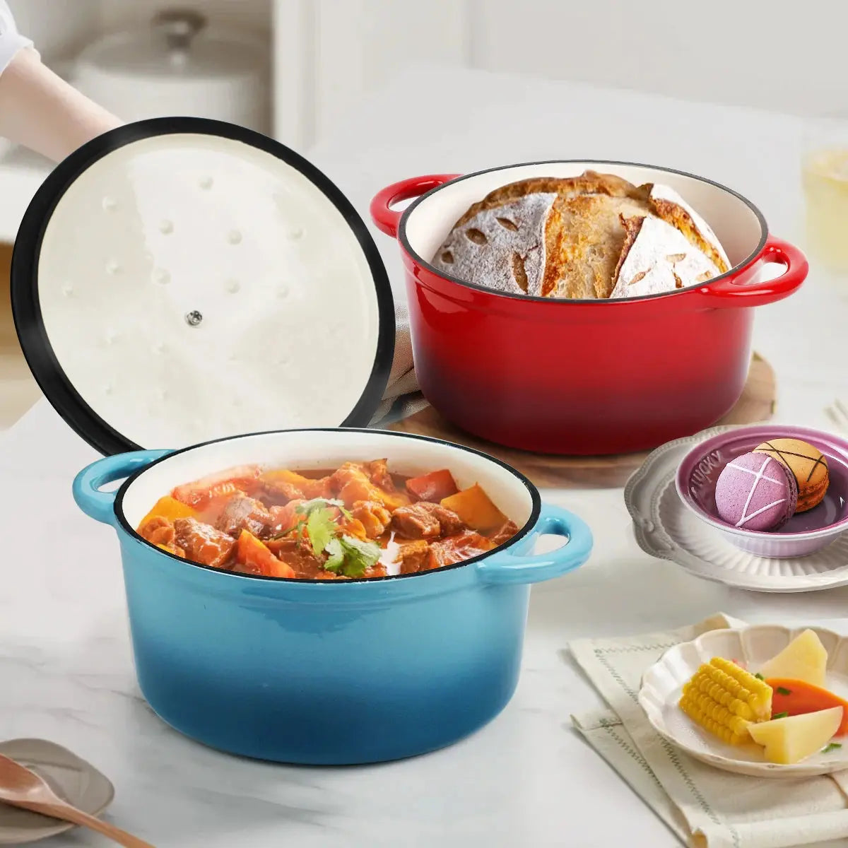 Cast Iron Enamel-Coated Dutch Oven with Lid & Dual Side Handles – Heavy-Duty Cooking Pot Designed for Braising, Roasting, Baking, Stews, Curries, Soups & One-Pot Meals – Compatible with Oven, Induction & Gas Stoves
