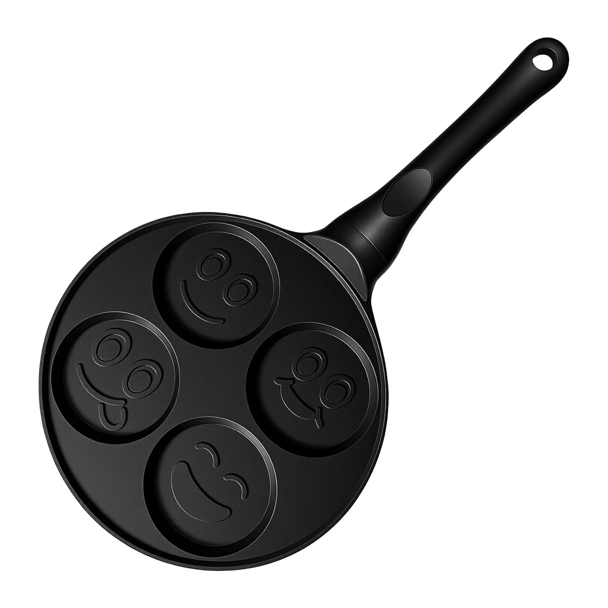 Smiley Face Mini Pancake Maker – 4 Cavity Non-Stick Maifan Stone Griddle with Anti-Scald Handle – Ideal for Fun Breakfasts & Fried Eggs