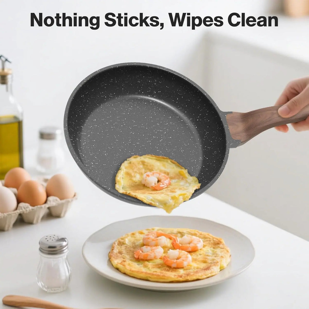 3 Piece Granite Non-Stick Frying Pan Set – Induction Skillets for Omelettes & Everyday Cooking – Ideal for Eggs, Pancakes & Stir-Fries