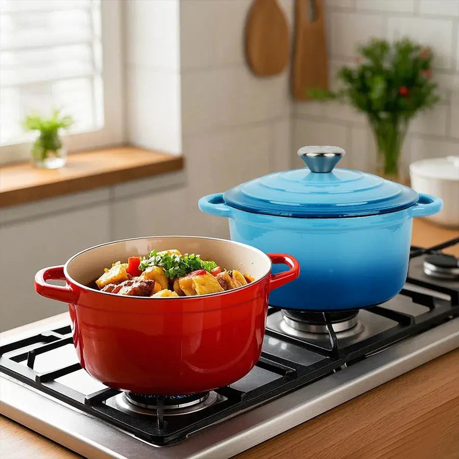 Cast Iron Enamel-Coated Dutch Oven with Lid & Dual Side Handles – Heavy-Duty Cooking Pot Designed for Braising, Roasting, Baking, Stews, Curries, Soups & One-Pot Meals – Compatible with Oven, Induction & Gas Stoves