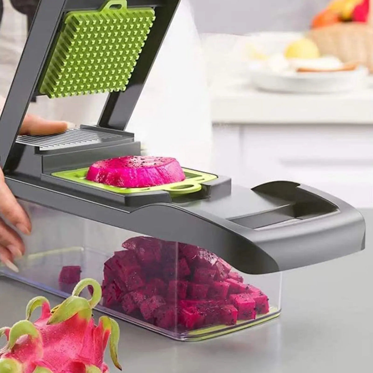 16-in-1 Vegetable Chopper with 1.5L Container – Salad, Fruit & Veg Slicer, Dicer & Grater with Peeler – Perfect for Fast Meal Prep