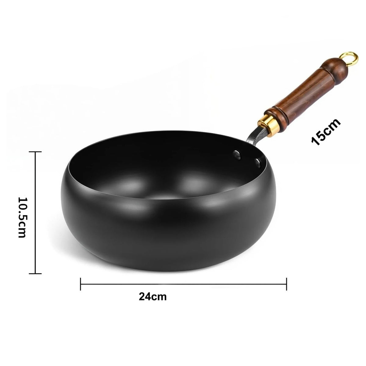Iron Frying Pan with Beech Wood Lid – Hand-Forged Uncoated Wok-Style Pan – Best for Frying, Stewing & Deep Frying – Available in 24cm & 28cm