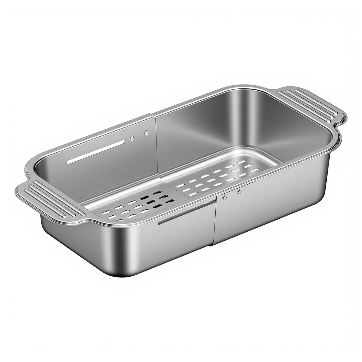 Adjustable Stainless Steel Over-Sink Colander Basket – Extendable Drain Rack 21cm to 44cm – Great for Rinsing Fruit, Draining Pasta & Drying Dishes