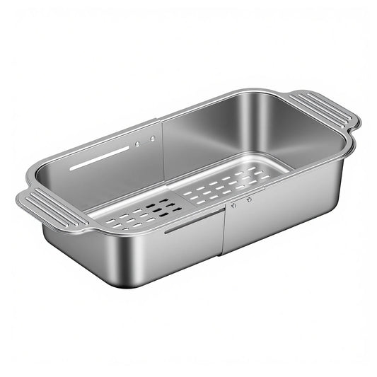 Adjustable Stainless Steel Over-Sink Colander Basket – Extendable Drain Rack 21cm to 44cm – Great for Rinsing Fruit, Draining Pasta & Drying Dishes United Kingdom