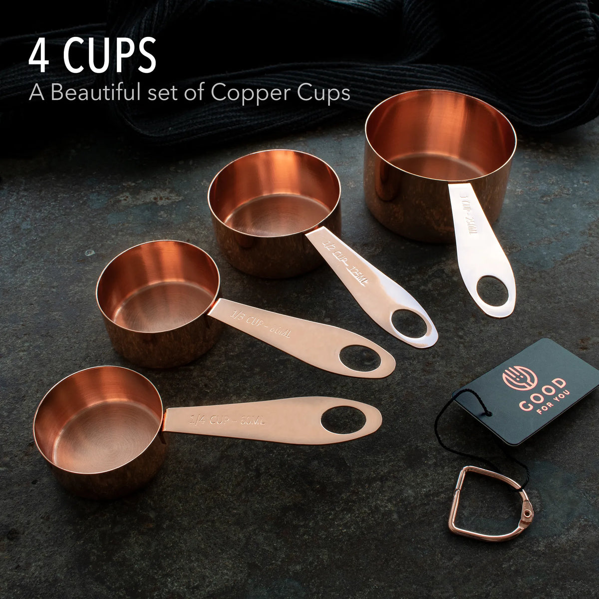 Copper Measuring Cups and Spoons Set, 9 Piece Stainless Steel with Gift Box
