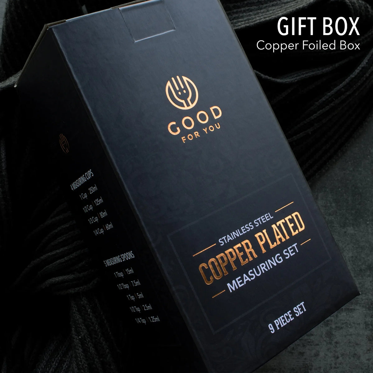 Copper Measuring Cups and Spoons Set, 9 Piece Stainless Steel with Gift Box