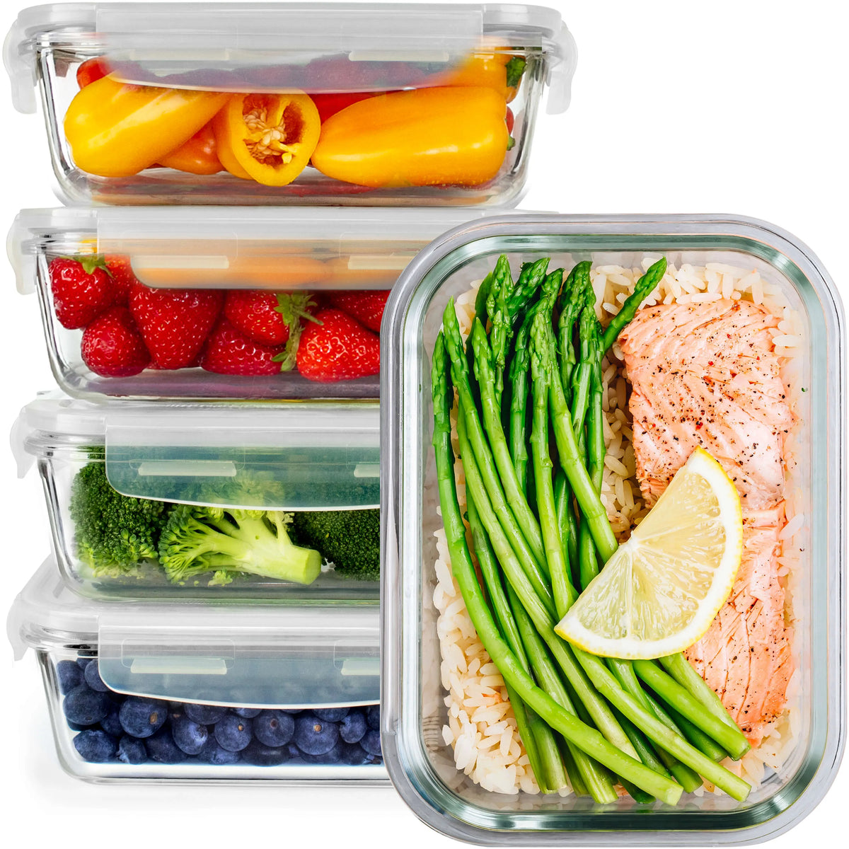Glass Meal Prep Containers with Lids 5 Pack - 850ml Glass Food Storage & Lunch Containers, Borosilicate, Oven, Freezer &