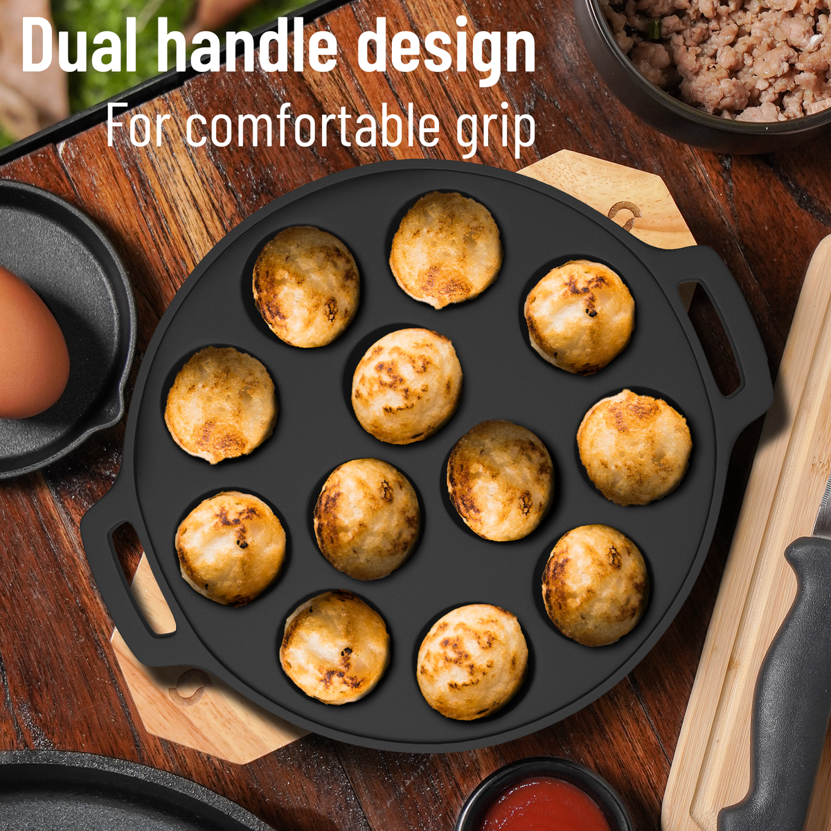 12 Pit Pre-Seasoned Cast Iron Paniyaram Pan