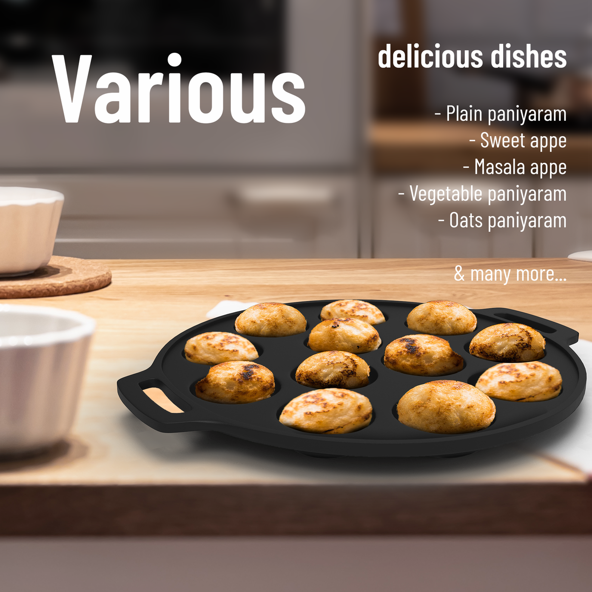 12 Pit Pre-Seasoned Cast Iron Paniyaram Pan