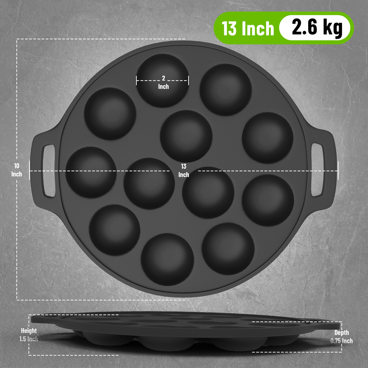 12 Pit Pre-Seasoned Cast Iron Paniyaram Pan