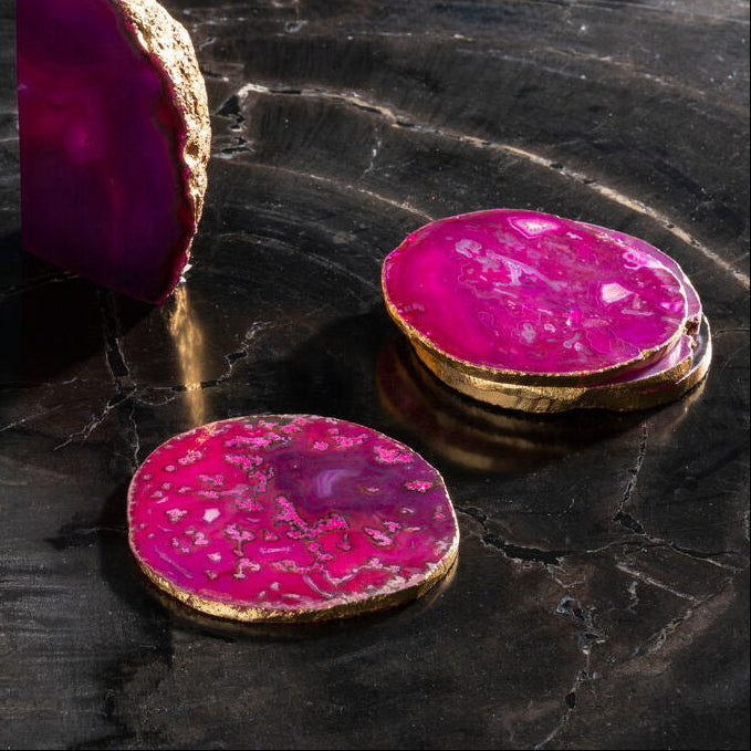 Set of 4 Agate Pink and Gold Coasters