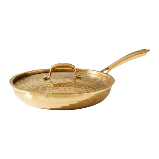 Brass Frying Pan with Lid Kalai Coated 1.6Ltr