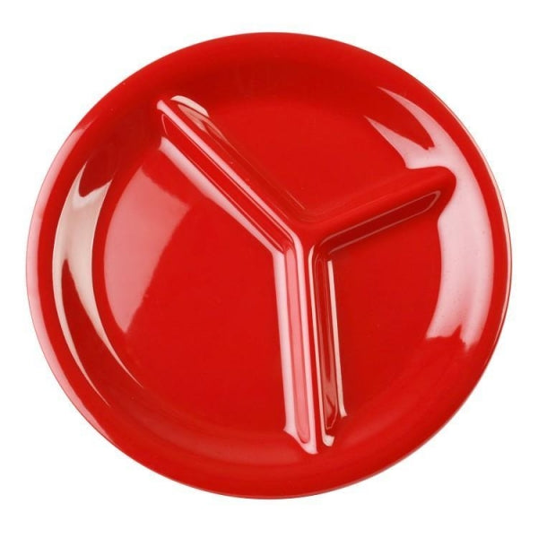 3 Compartment Pure Red Melamine Plates - Pack of 12 Default Title