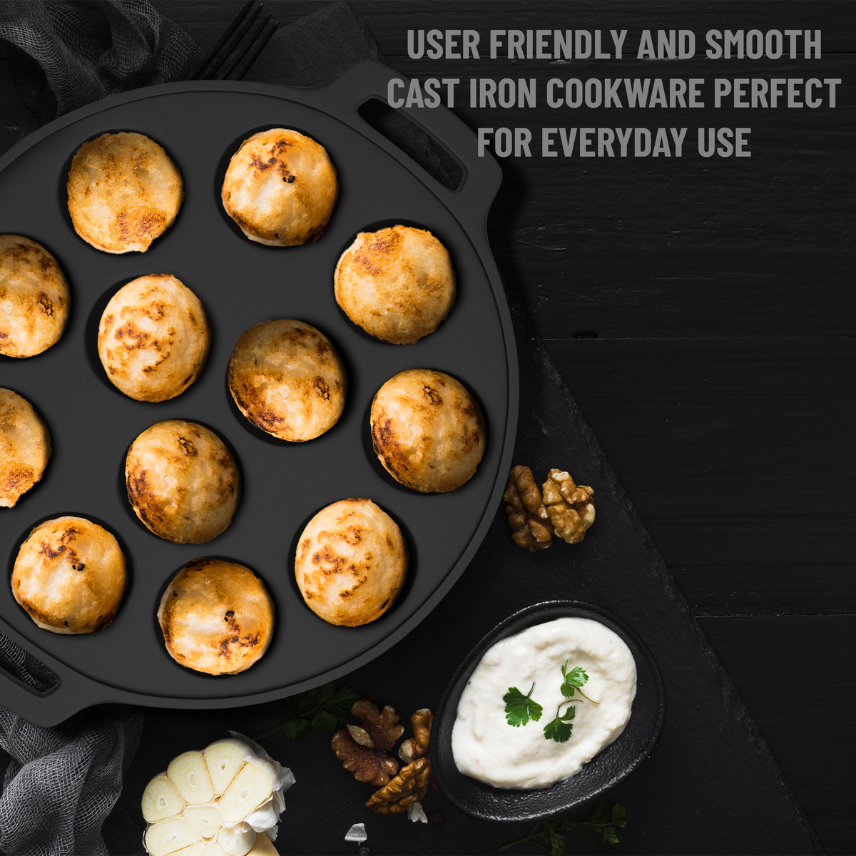 12 Pit Pre-Seasoned Cast Iron Paniyaram Pan