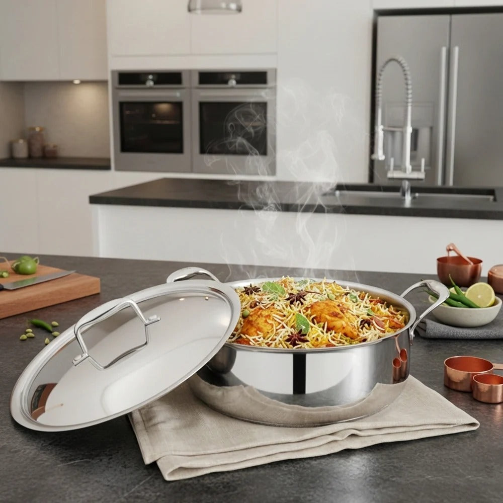 Triply Stainless Steel Shallow Pot 32cm