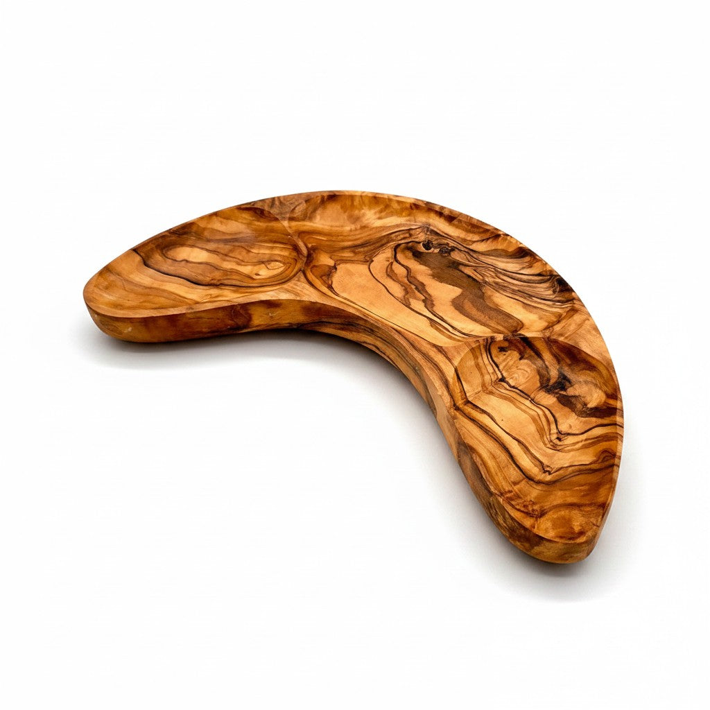 Olive Wood 3-Section Serving Bowl | Wooden Serving Platter & Snack Dish 30cm