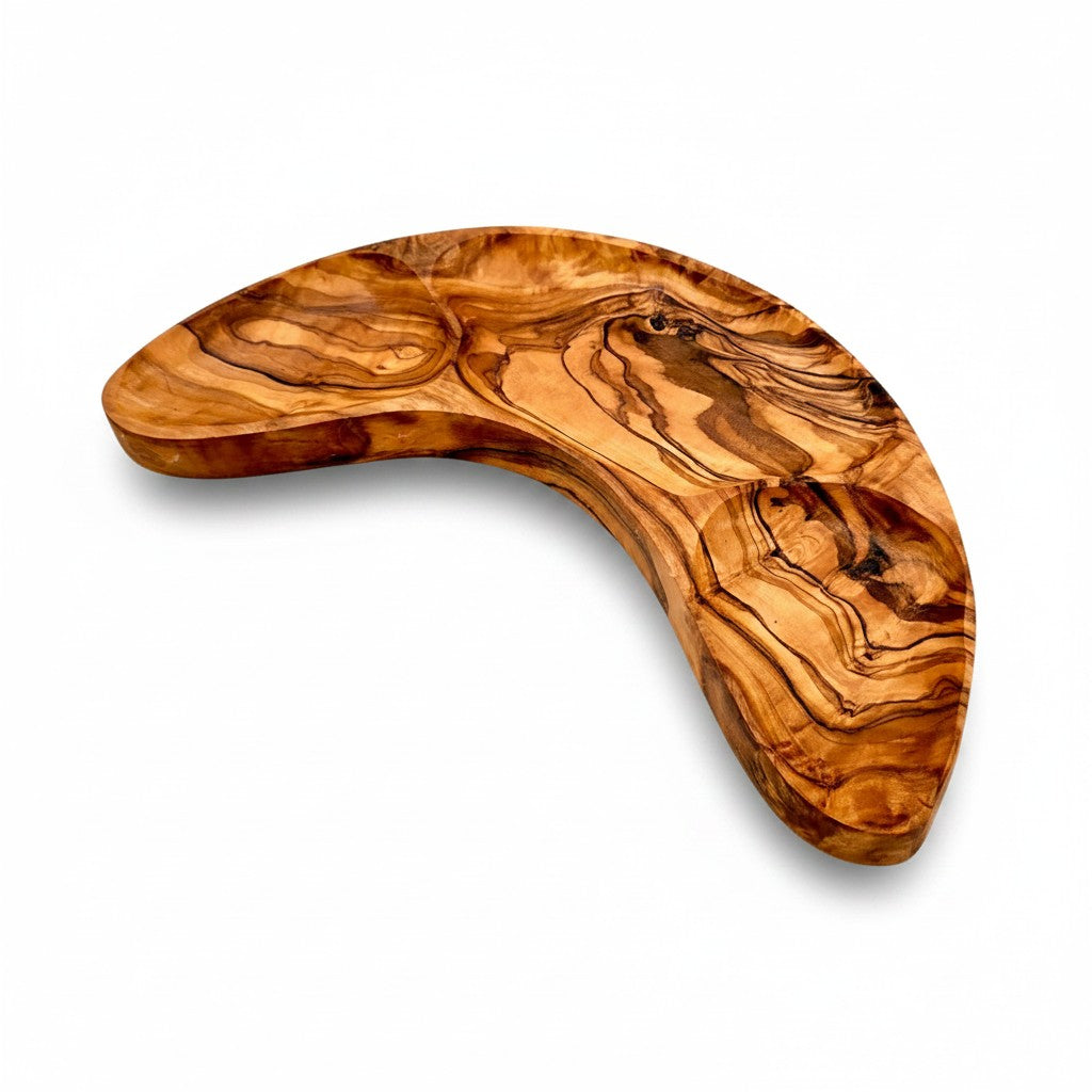 Olive Wood 3-Section Serving Bowl | Wooden Serving Platter & Snack Dish 30cm