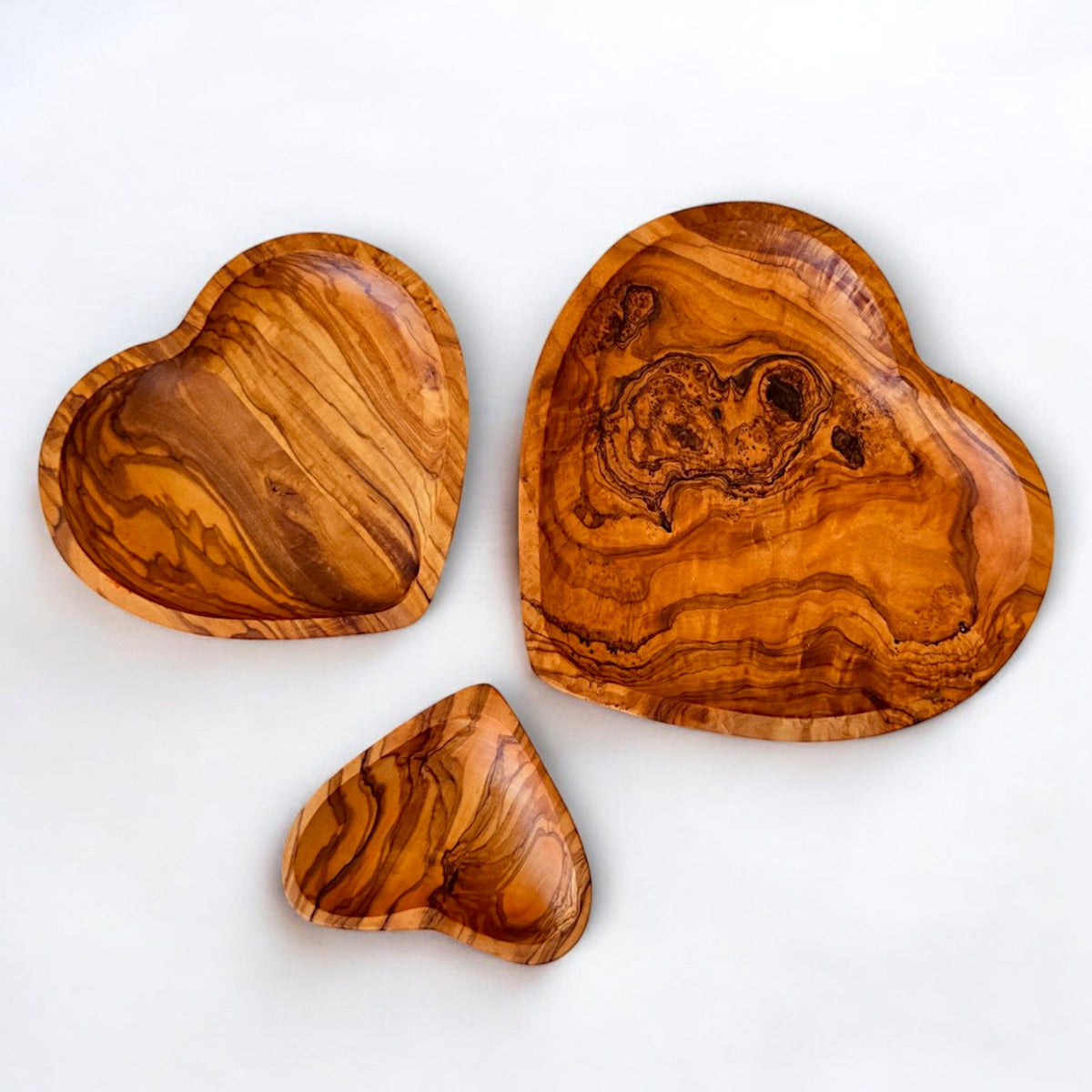 Olive Wood Heart Shaped Serving dish | 11cm 16cm 19cm Individual or 3-Piece Set