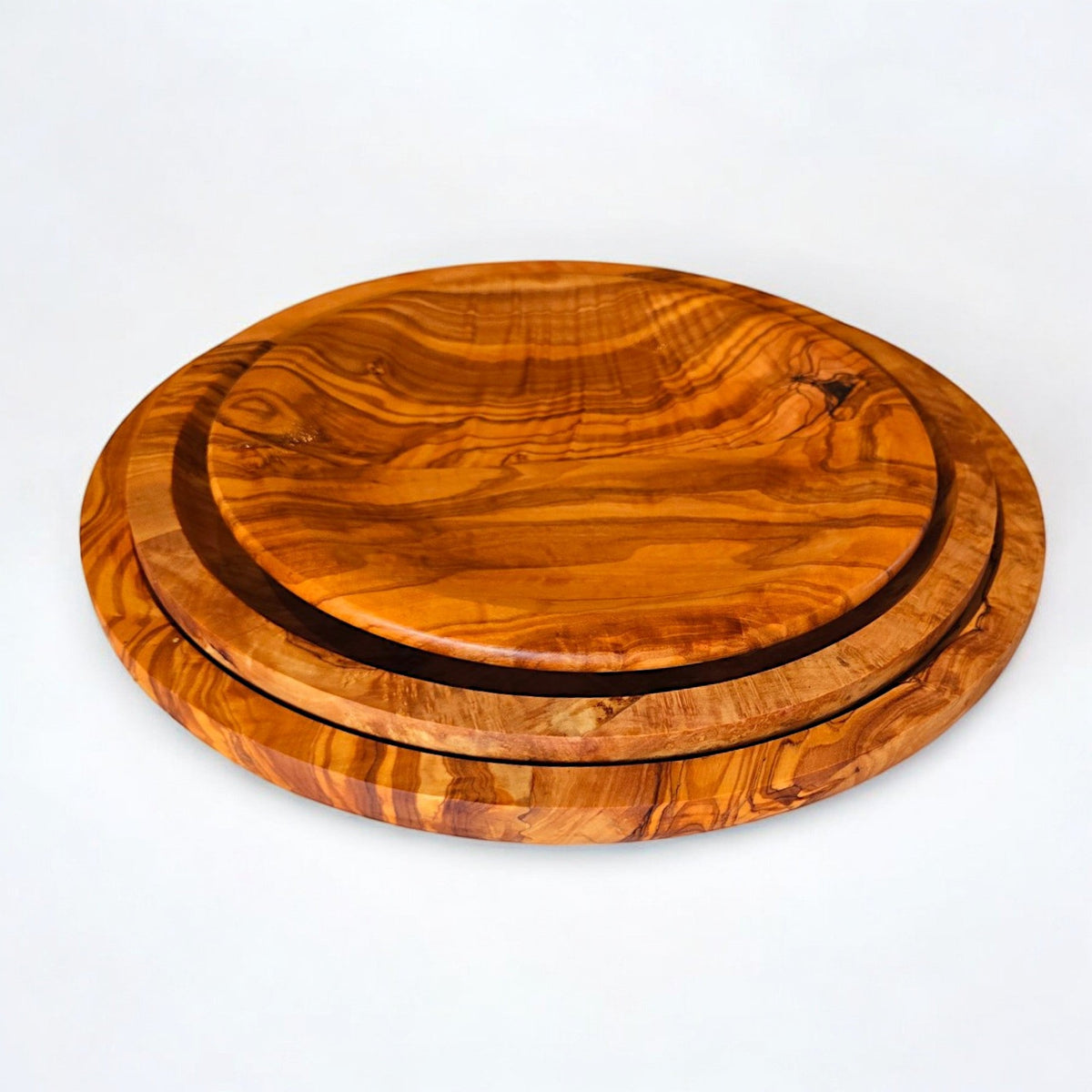 Olive Wood Round Serving Plates Set | 21cm 25cm 28cm Serving Platter Dishes