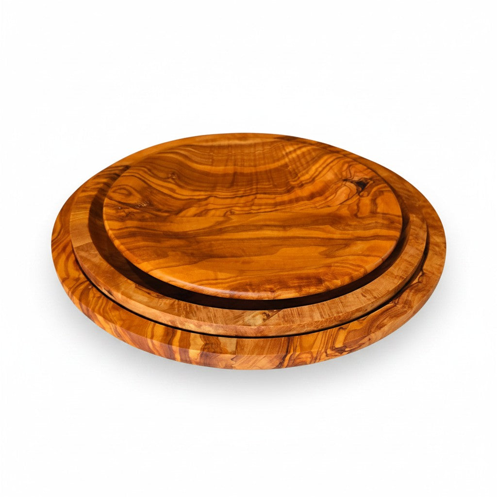 Olive Wood Round Serving Plates Set | 21cm 25cm 28cm Serving Platter Dishes