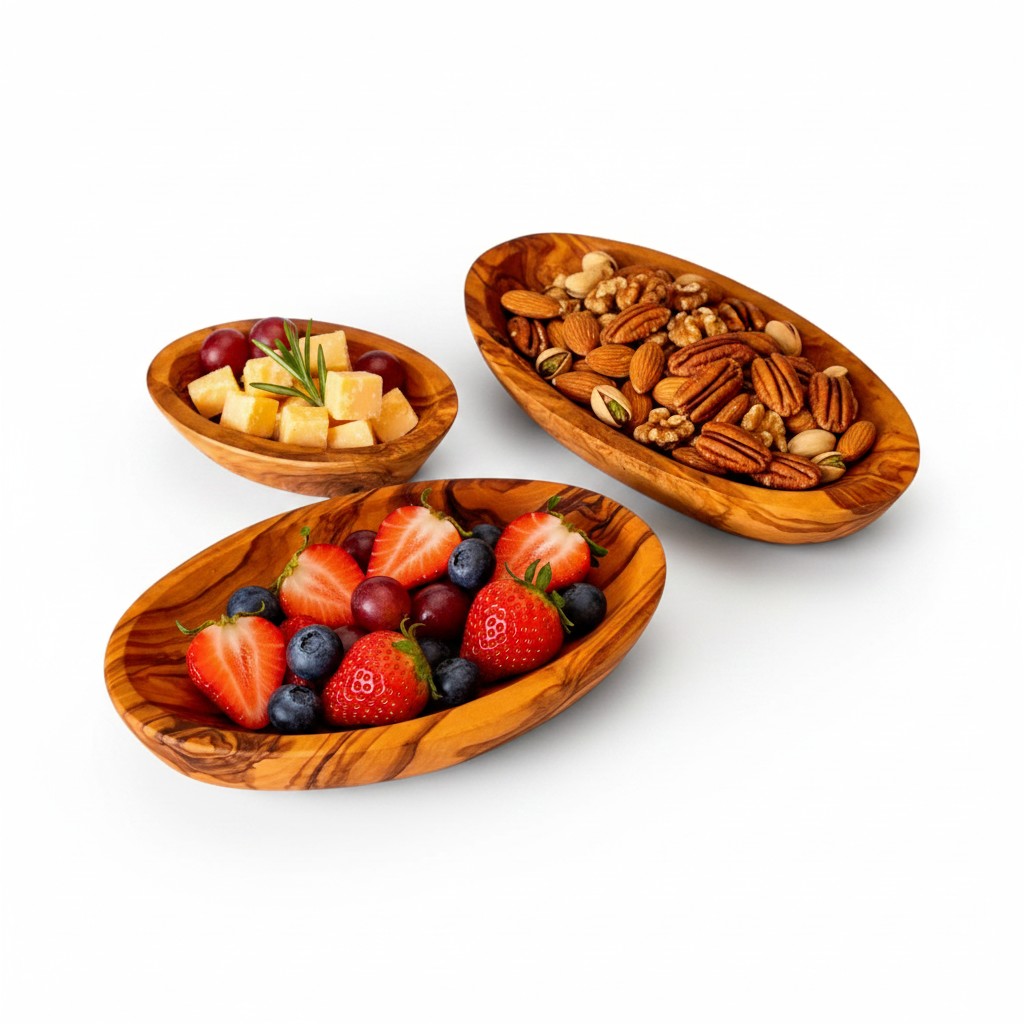 Handcrafted Olive Wood Oval Bowls Set of 3 | 10cm 13cm 16cm Nesting Dipping & Snack Trays