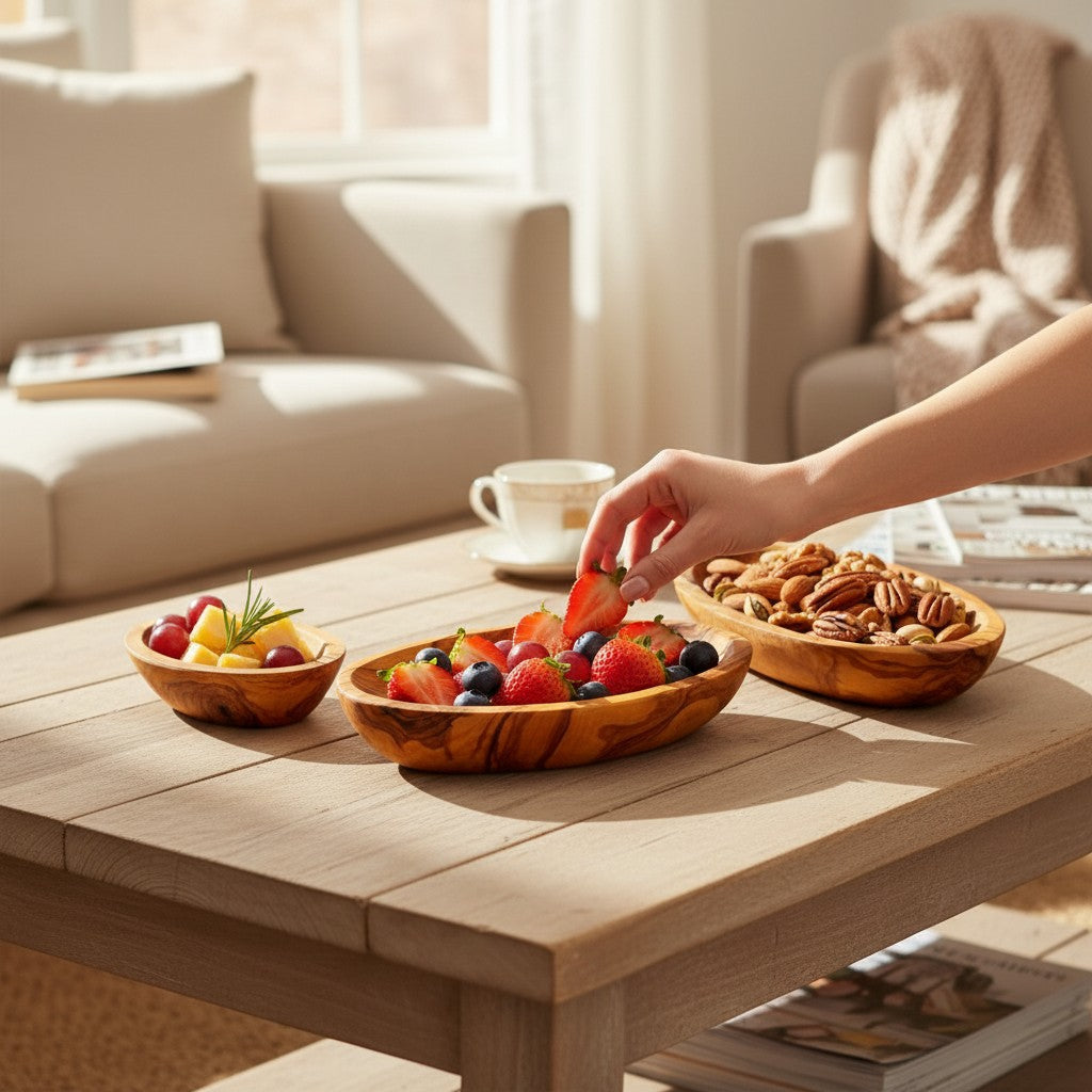 Handcrafted Olive Wood Oval Bowls Set of 3 | 10cm 13cm 16cm Nesting Dipping & Snack Trays