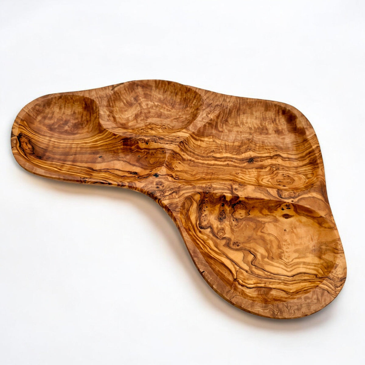 Handcrafted Olive Wood Divided Serving Platter | Multi Section Serving Board Snack Tray