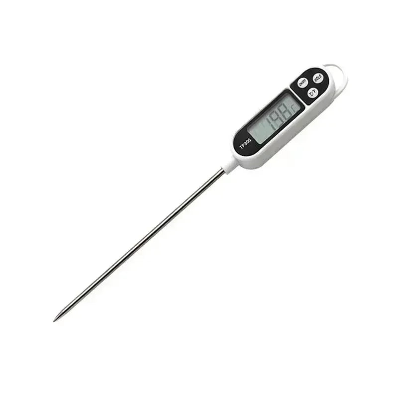 Digital Food Thermometer with Probe - Kitchen Cooking, Meat, BBQ, Electronic Temperature Tool Black White