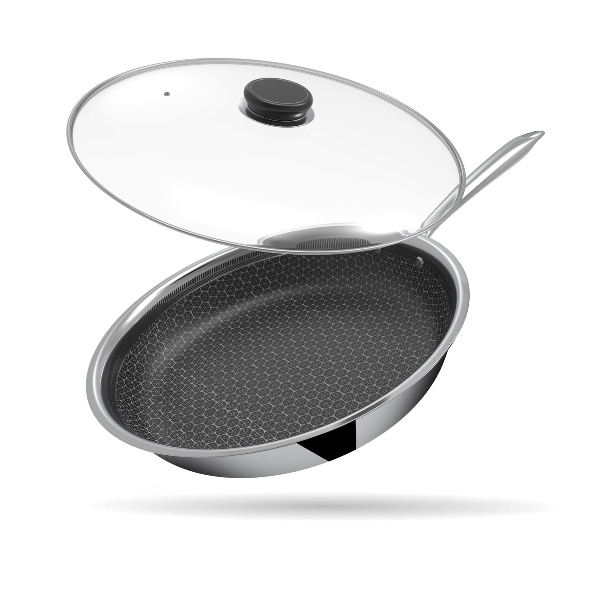 Tri-ply Stainless Steel Frying Pan With Glass Lid, Honeycomb Pattern Fry Pan, Omelets Pan Non Stick