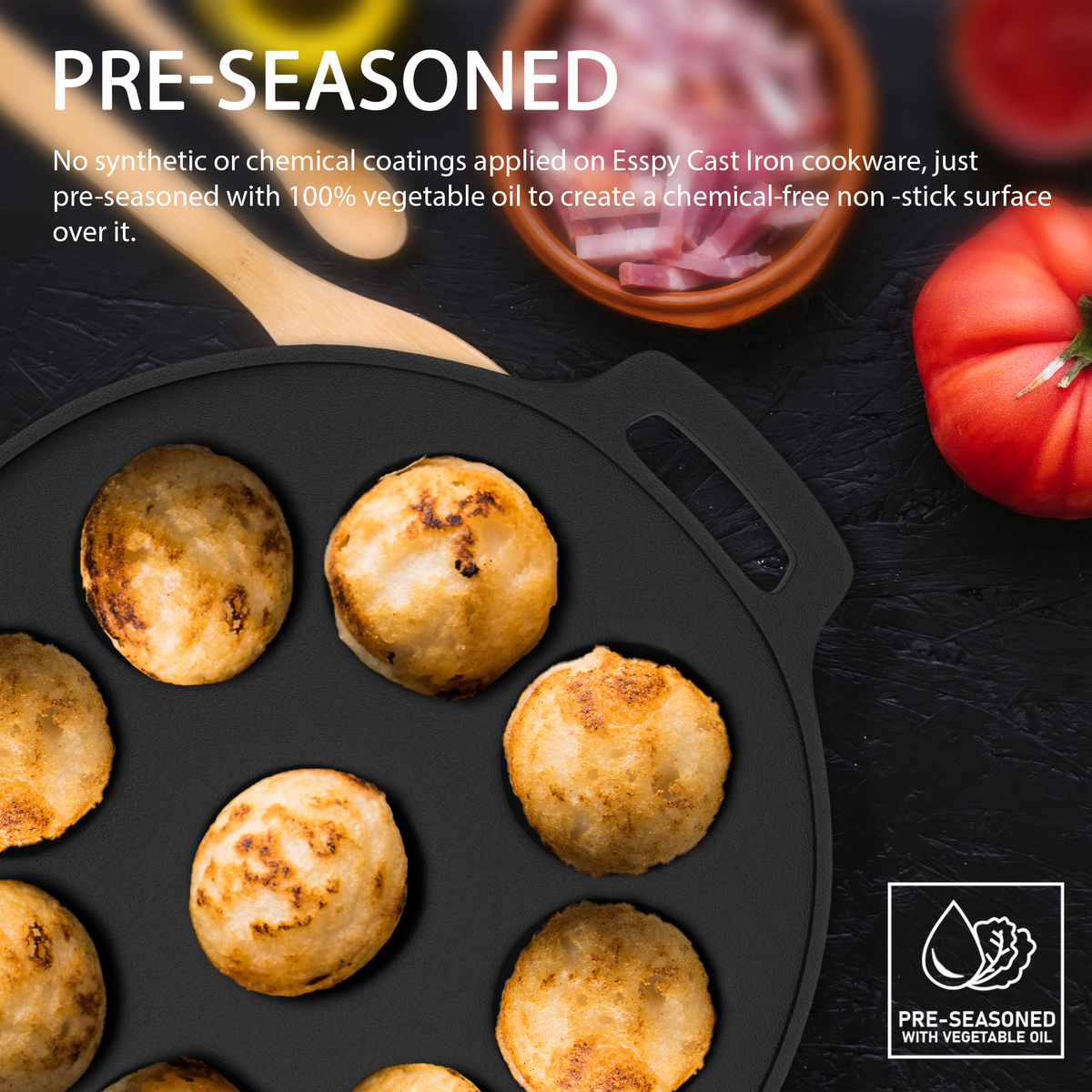 9 Pit Pre-Seasoned Cast Iron Paniyaram Pan