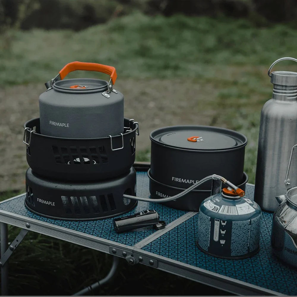 Cooking Kit with Pots and Pans with Gas Burner