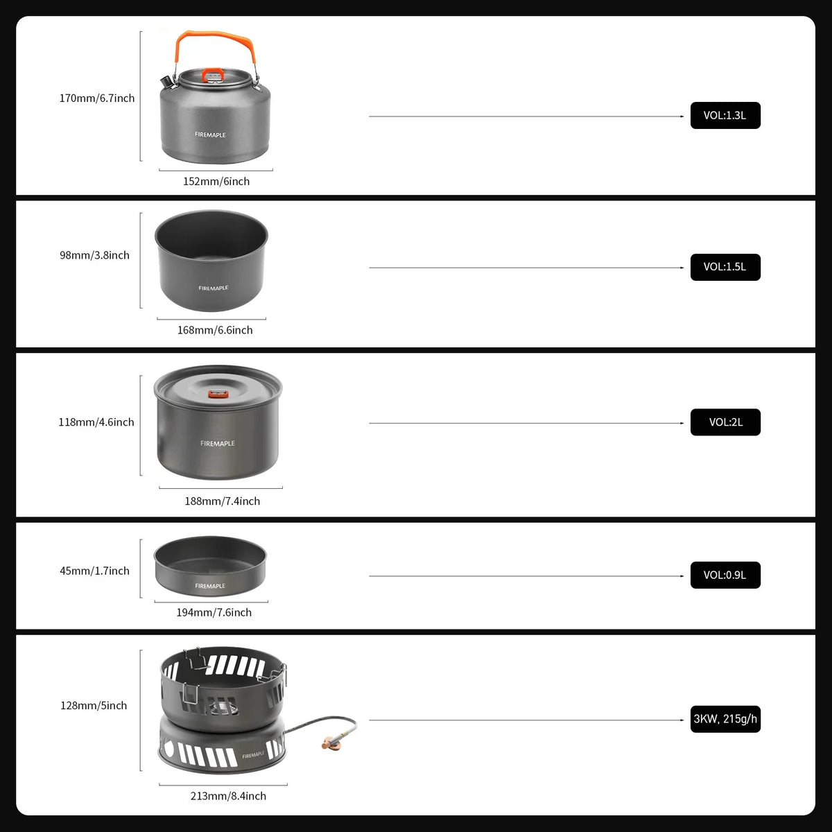 Cooking Kit with Pots and Pans with Gas Burner