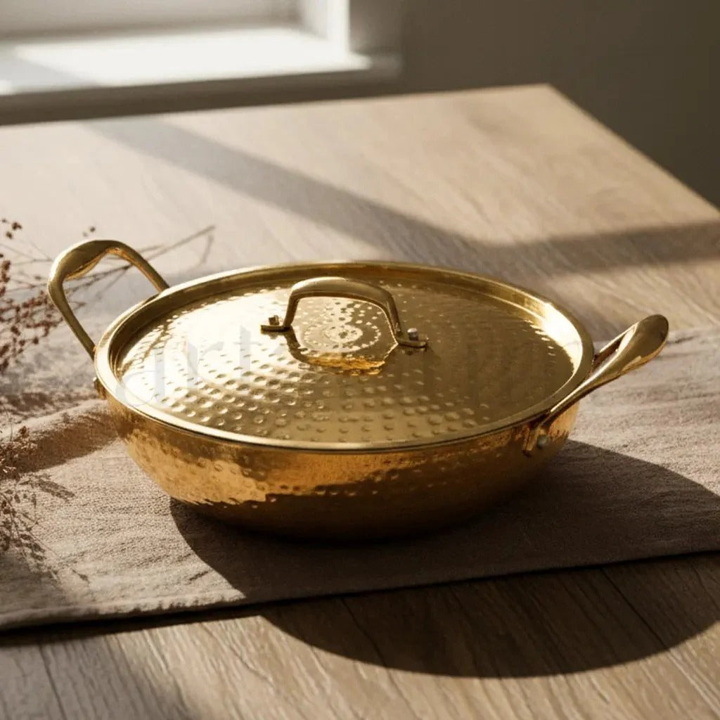 Brass Kadai with Kalai (Tin Coating) and Lid