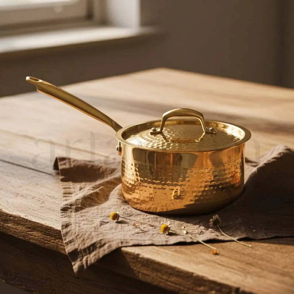Brass Sauce Pan with Lid Traditional Brass Cookware