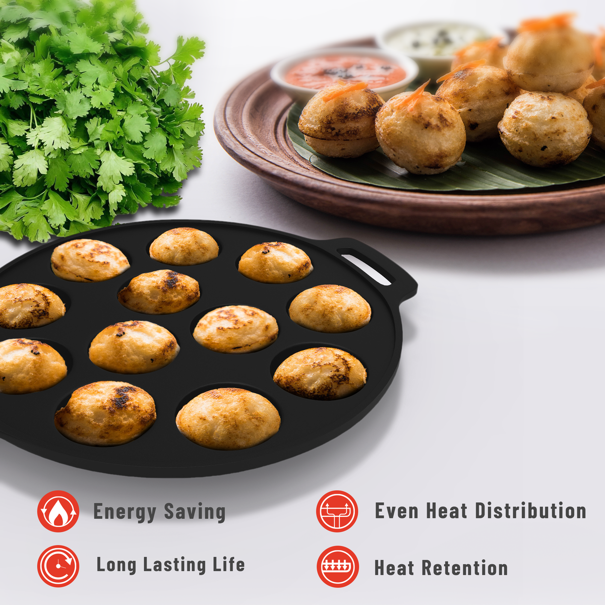12 Pit Pre-Seasoned Cast Iron Paniyaram Pan