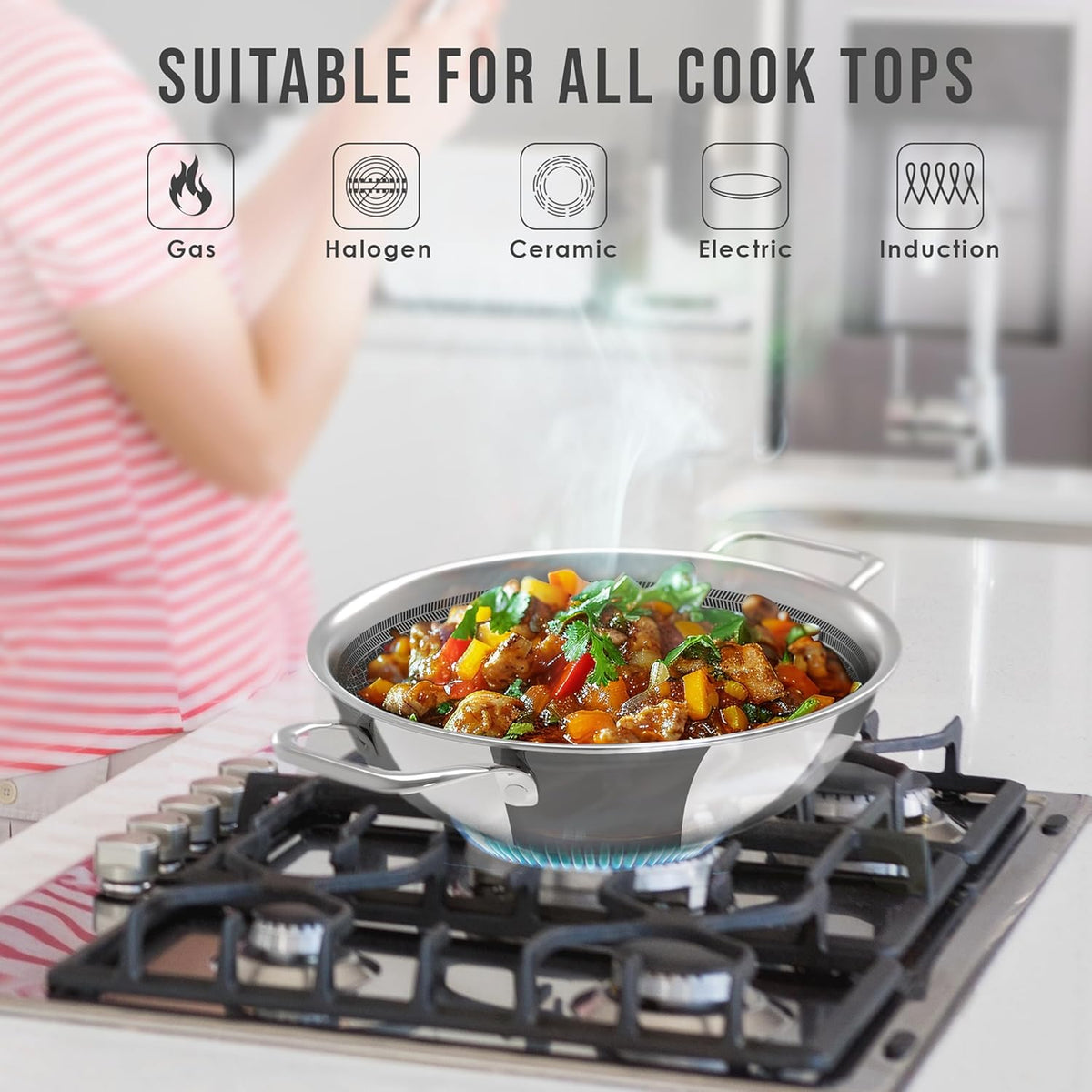 Tri-Ply Stainless Steel Kadai, Stainless Steel Kadai for Cooking, Triply Kadhai, Metal Spatula Friendly