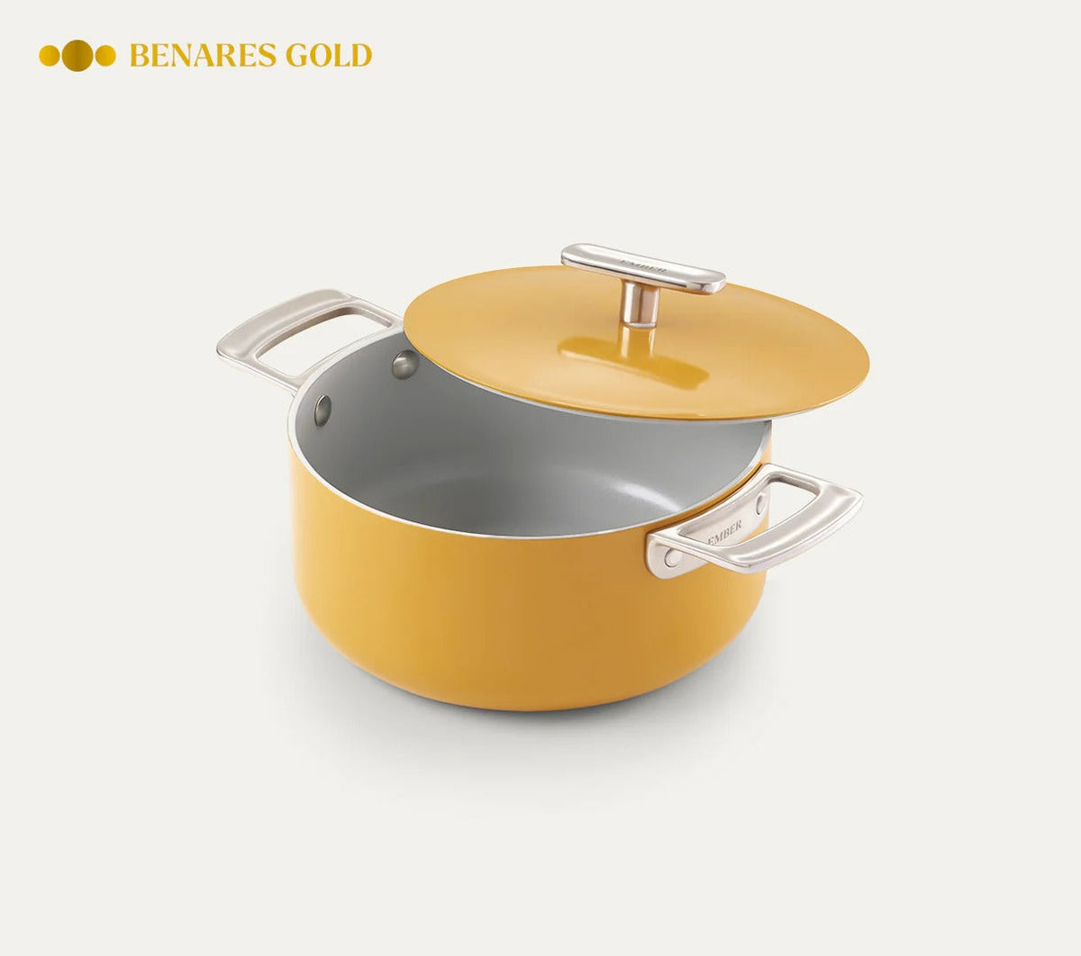 Mini Dutch Oven 20 cm Benares Gold Stainless Steel Handle Ceramic Non-Stick