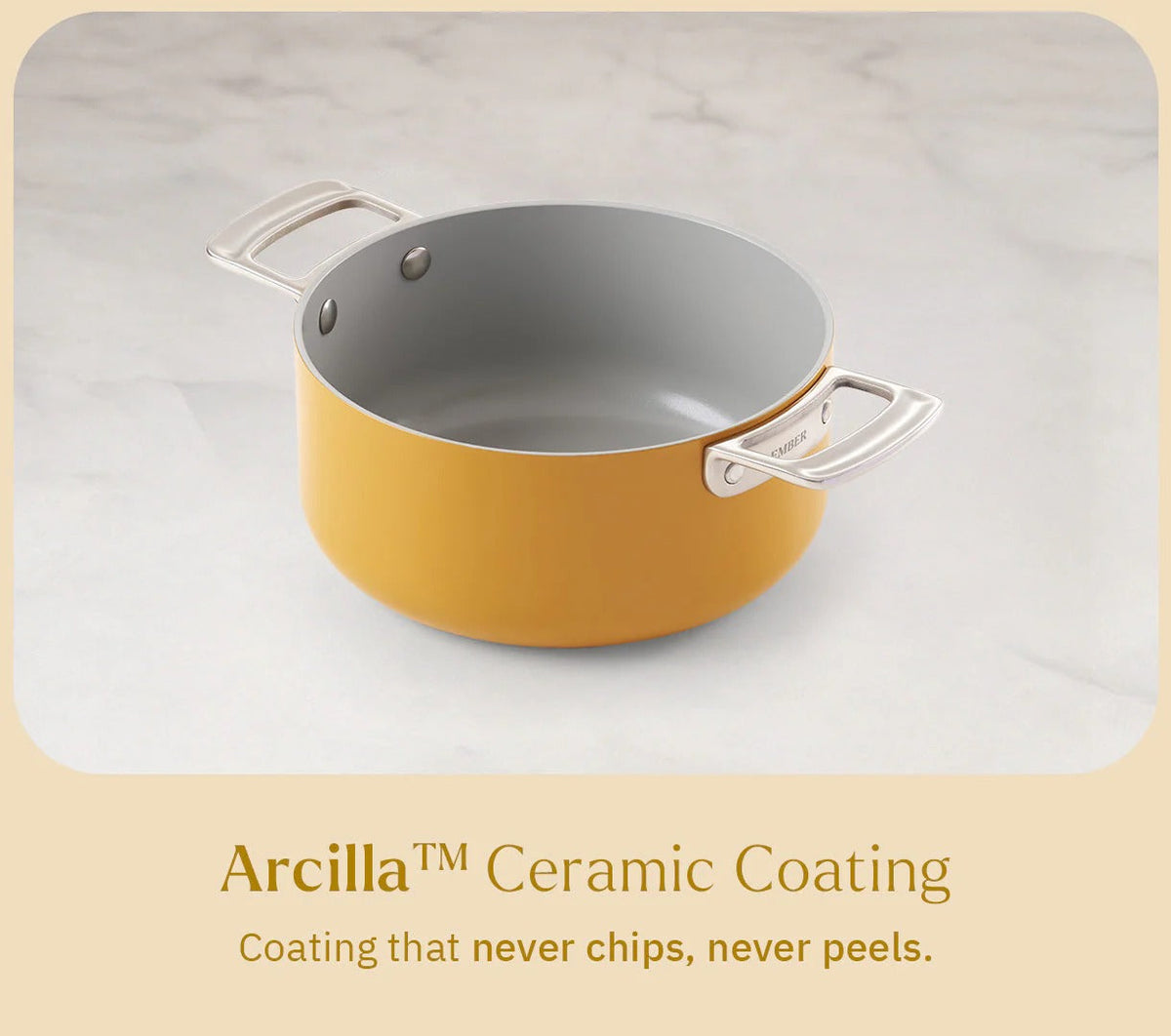 Mini Dutch Oven 20 cm Benares Gold Stainless Steel Handle Ceramic Non-Stick