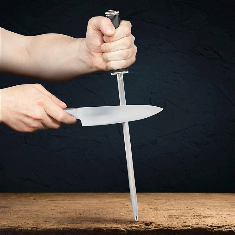 12 Inch Diamond Knife Sharpening Rod – Stainless Steel Honing Steel for Kitchen Knives – Great for Keeping Chef Knives Sharp