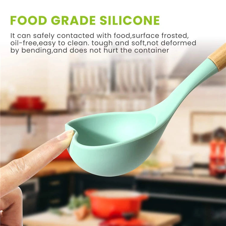 Heat Resistant Silicone Cooking Utensil with Wooden Handle – Up to 230°C Turner, Tongs, Spatula, Spoon, Brush & Whisk – Ideal for Nonstick Cookware