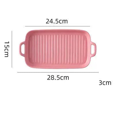 Rectangular Ceramic Baking Tray with Dual Handles – High-Temperature Resistant Porcelain Tray for Baking, Roasting, Chicken Wings, Vegetables, Desserts & Daily Meals – Non-Slip Bottom & Stackable Design for Oven, Microwave, Dishwasher & Refrigerator Pink(Large)