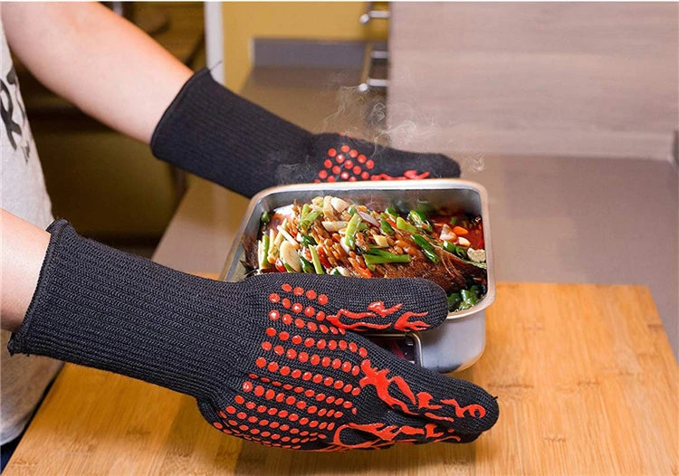 Extreme Heat Resistant BBQ Grill Gloves up to 800°C – Non-Slip Silicone Oven Mitts & Cooking Gloves – Best for Grilling, Baking & Handling Hot Pans